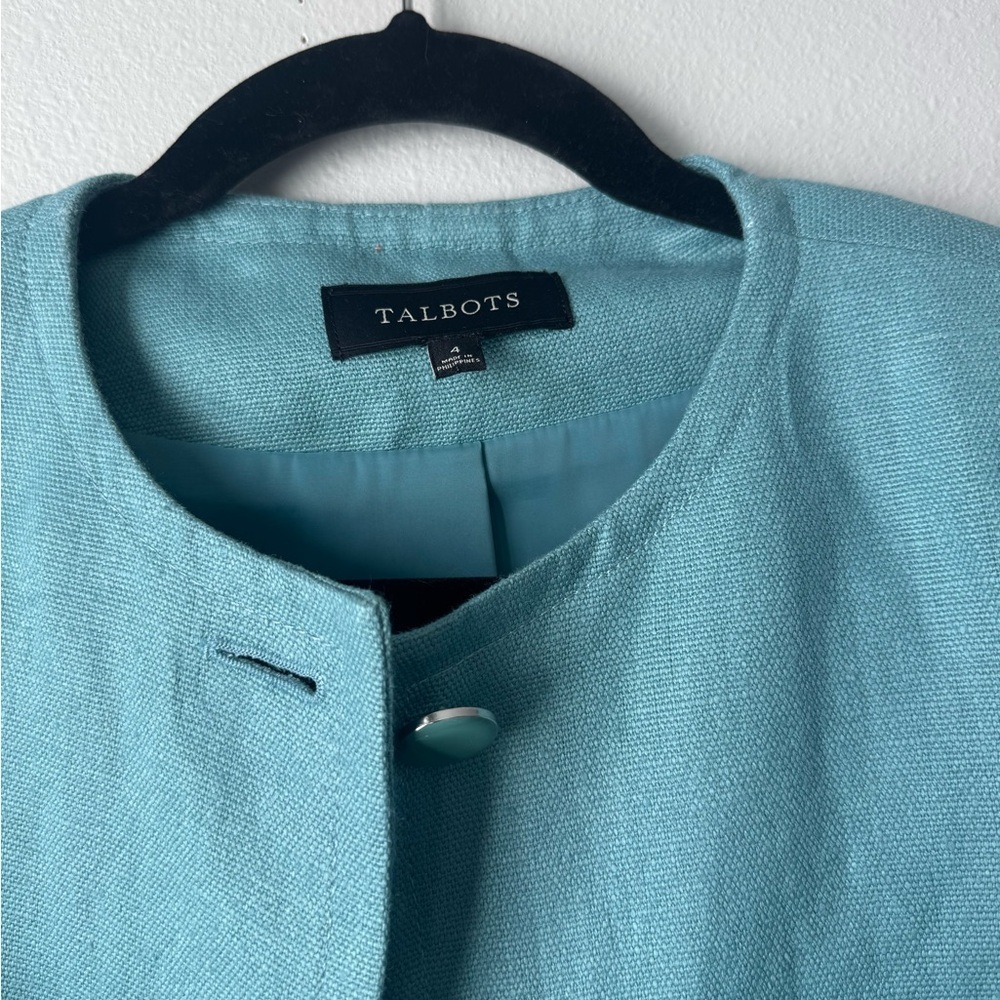 Talbots Women's Linen Aqua Blue Blazer - Picture 3 of 6